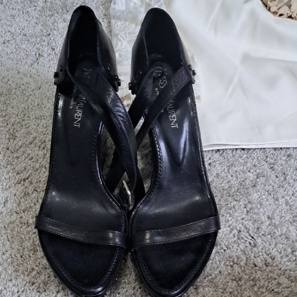 YSL.  Saint Laurent Women's Black Strappy Heels